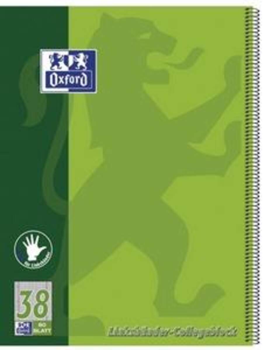 Oxford Collegeblock A4, kariert, Lineatur 38, für Linkshänder, 80 Blatt