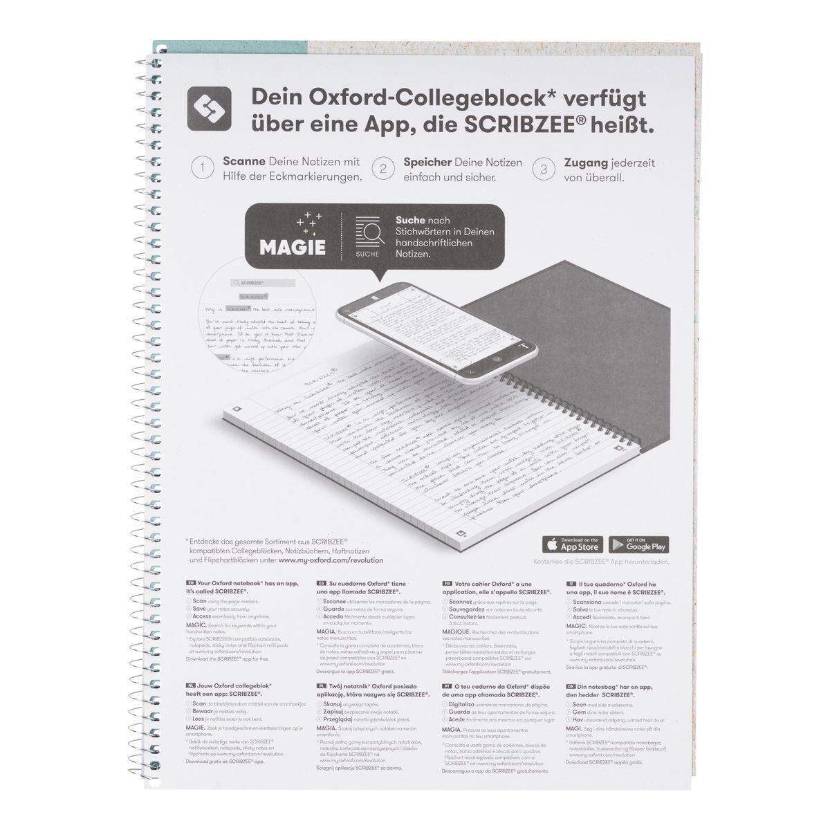 Oxford Recycling Collegeblock A4+ (220 x 295 mm), 80 Blatt, dotted, 90 g/m², 4fach gelocht