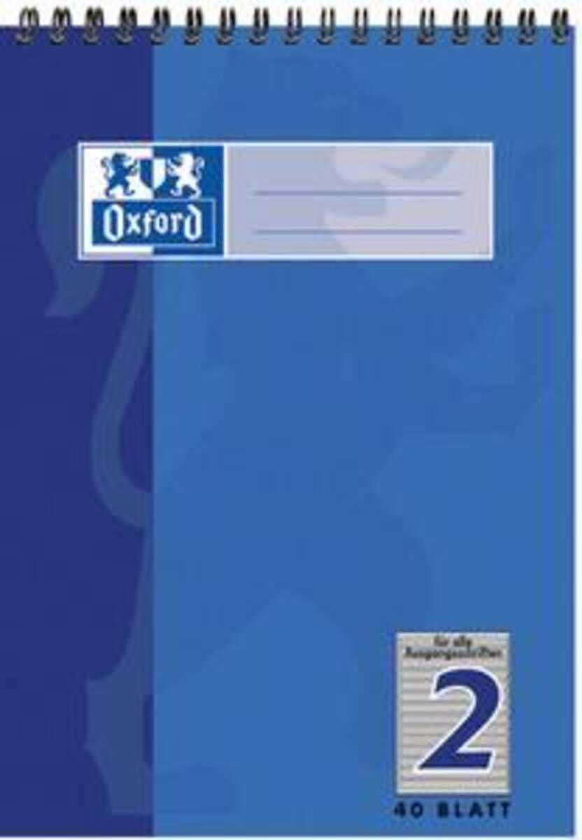 Oxford Spiralschulblock A5, 40 Blatt, gelocht, Lineatur 2