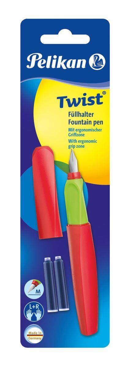 Pelikan Füller Twist Feder M, Rot/Grün, universell für Rechts- und Linkshänder