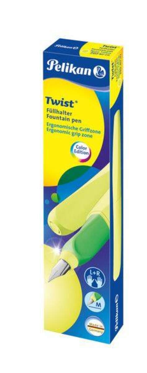 Pelikan Füller Twist Feder M, Neon Gelb, universell für Rechts- und Linkshänder