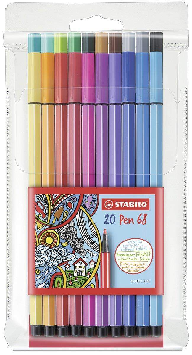 Premium-Filzstift - STABILO Pen 68 - 20er Pack - mit 20 verschiedenen Farben