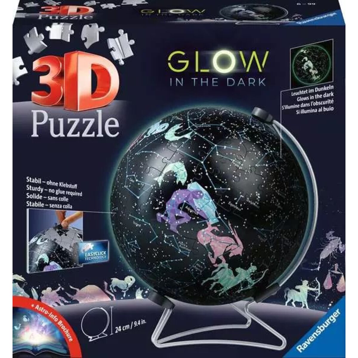 Ravensburger 3D Puzzle - Puzzle-Ball Starglobe Glow-In-The-Dark, 190 Teile