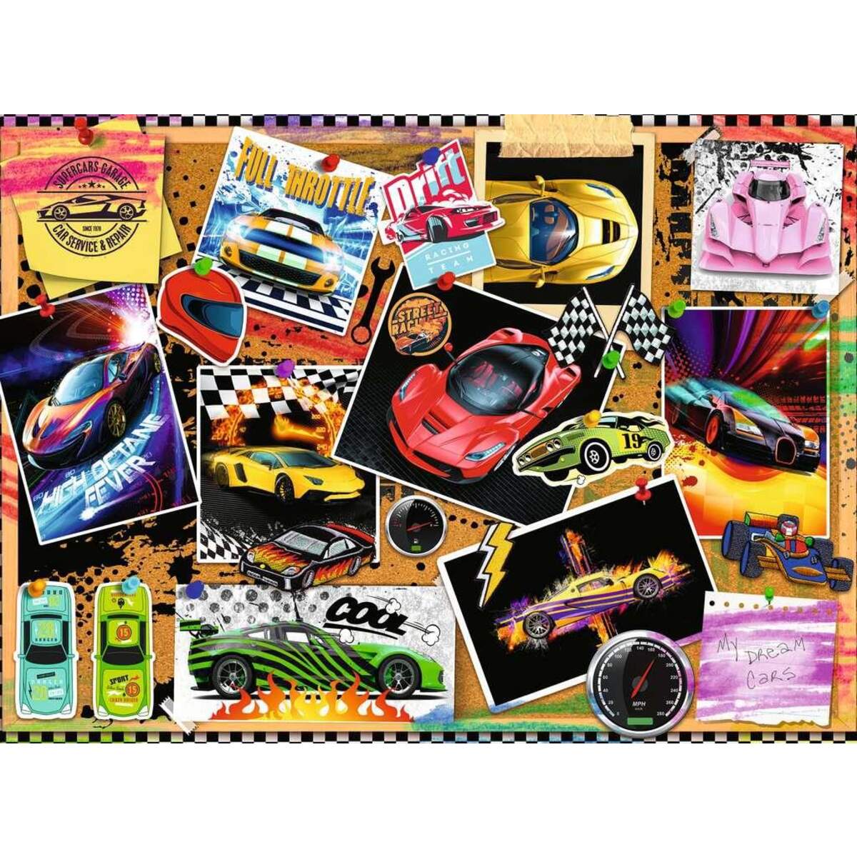 Ravensburger Kinderpuzzle XXL Rennwagen Pinnwand, 100 Teile