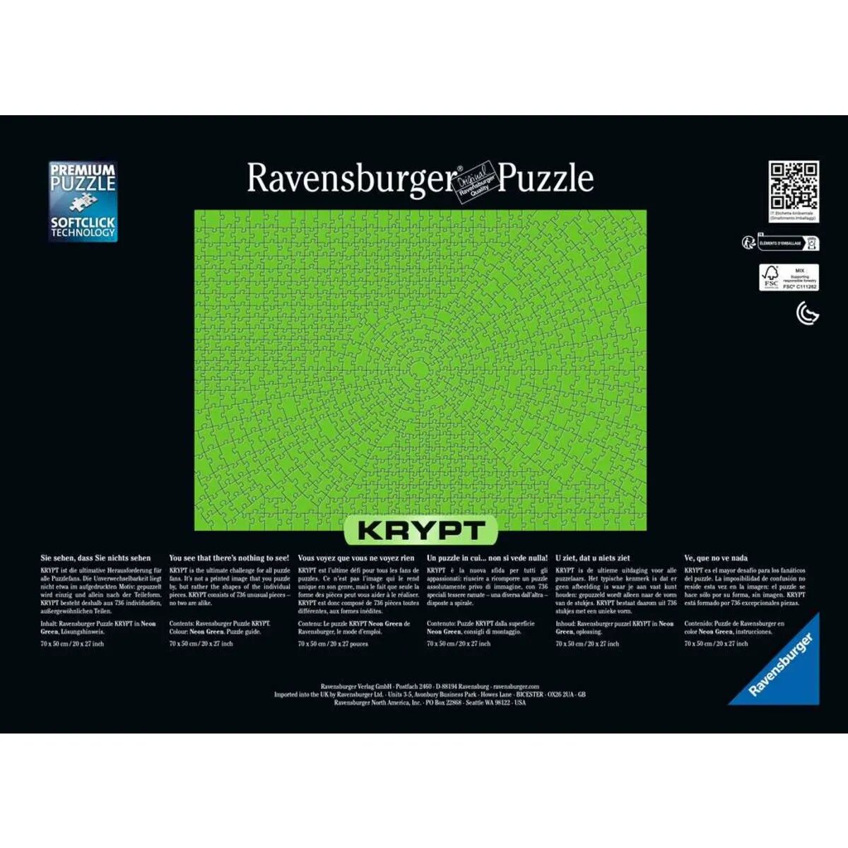 Ravensburger Puzzle - Krypt Neon Green, 736 Teile