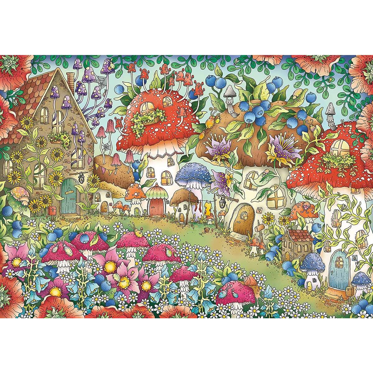 Ravensburger Puzzle - Niedliche Pilzhäuschen in der Blumenwiese, 1000 Teile