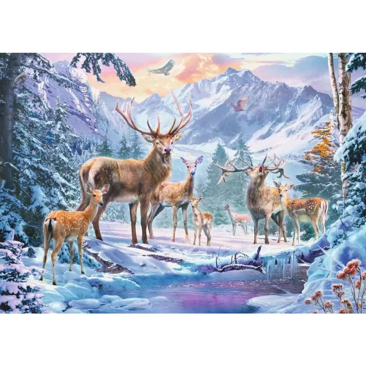 Ravensburger Puzzle - Rehe und Hirsche im Winter, 1000 Teile