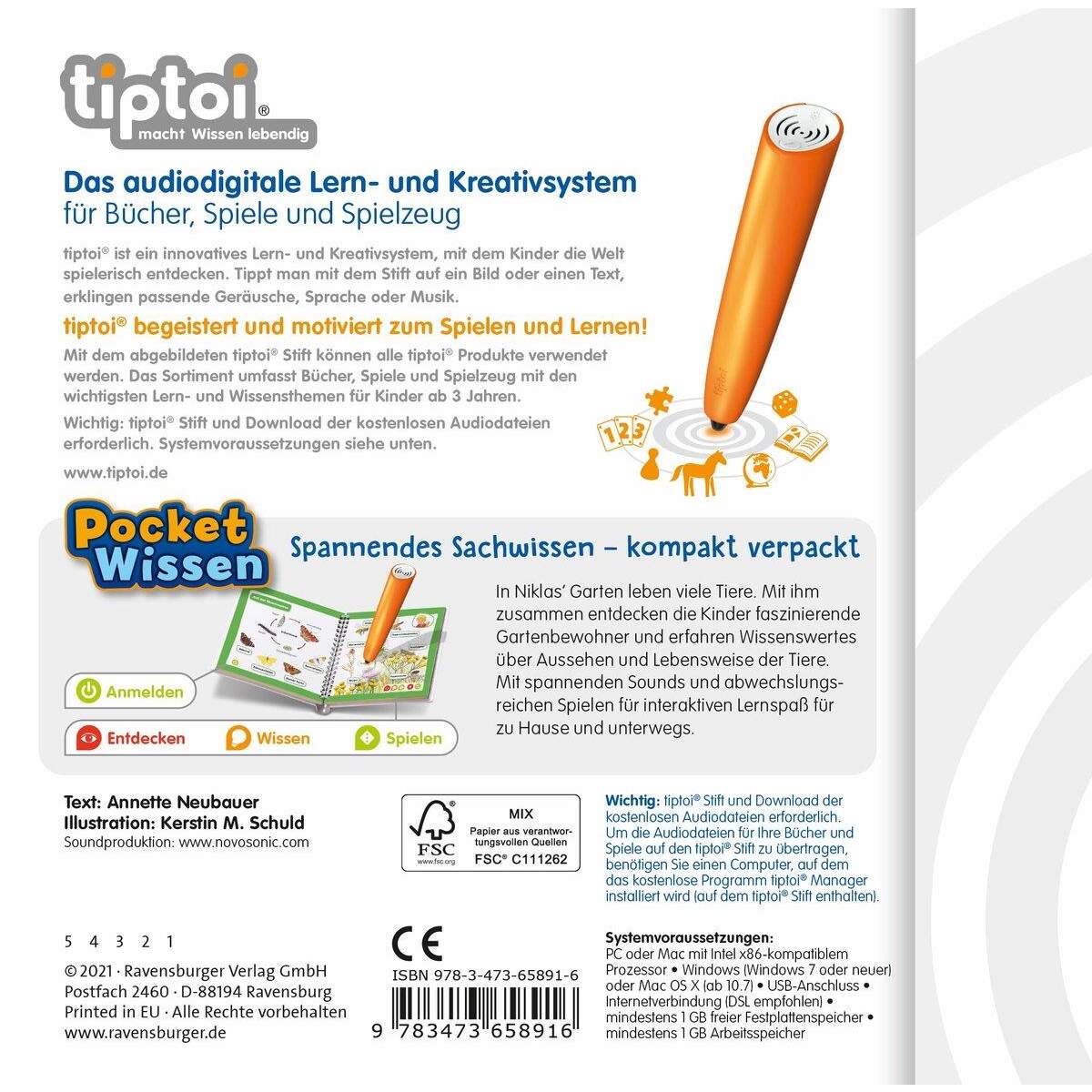 Ravensburger tiptoi® Pocket Wissen: Tiere Garten