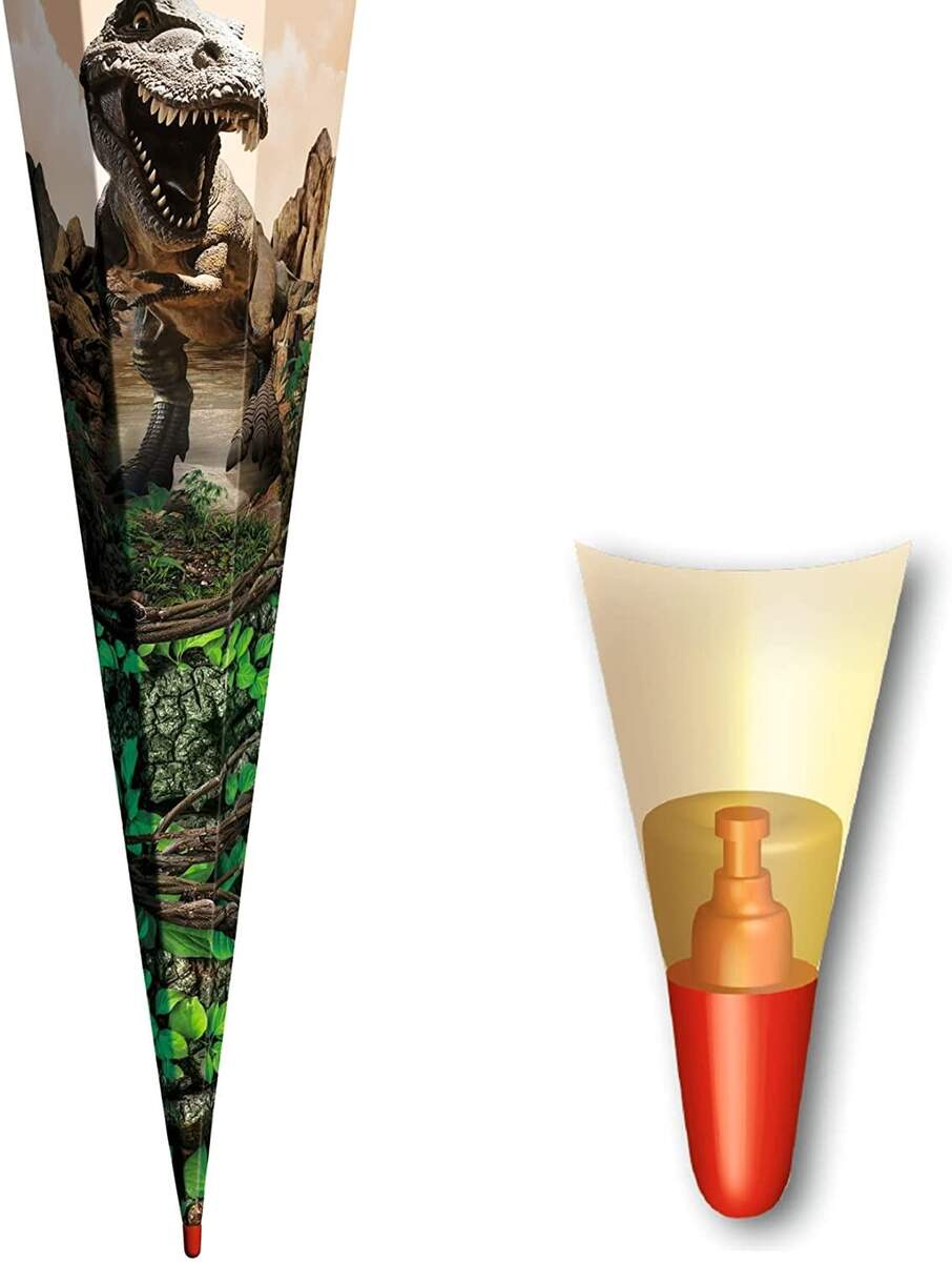 Roth Schultüte groß Tyrannosaurus 85 cm - 6-eckig Rot(h)-Spitze Tüllverschluss