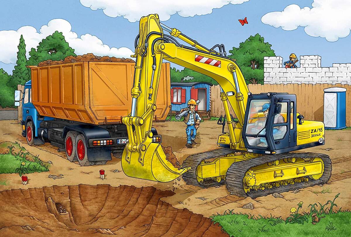 Schmidt Spiele KinderPuzzle - Bagger auf Baustelle, 40 Teile, inklusive SIKU Bagger