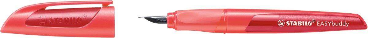 Schulfüller mit Linkshänder-Feder L - STABILO EASYbuddy in koralle/rot - Schreibfarbe blau (löschbar) - Einzelstift - inklusive Patrone