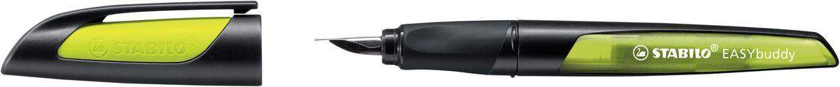 Schulfüller mit Standard-Feder M - STABILO EASYbuddy in schwarz/limette - Schreibfarbe blau (löschbar) - Einzelstift - inklusive Patrone