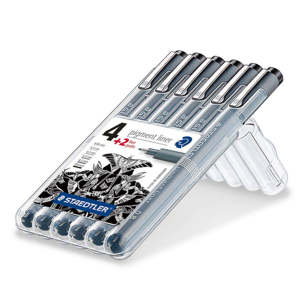 STAEDTLER® Fineliner pigment liner, schwarz, 4+2 GRATIS Etui