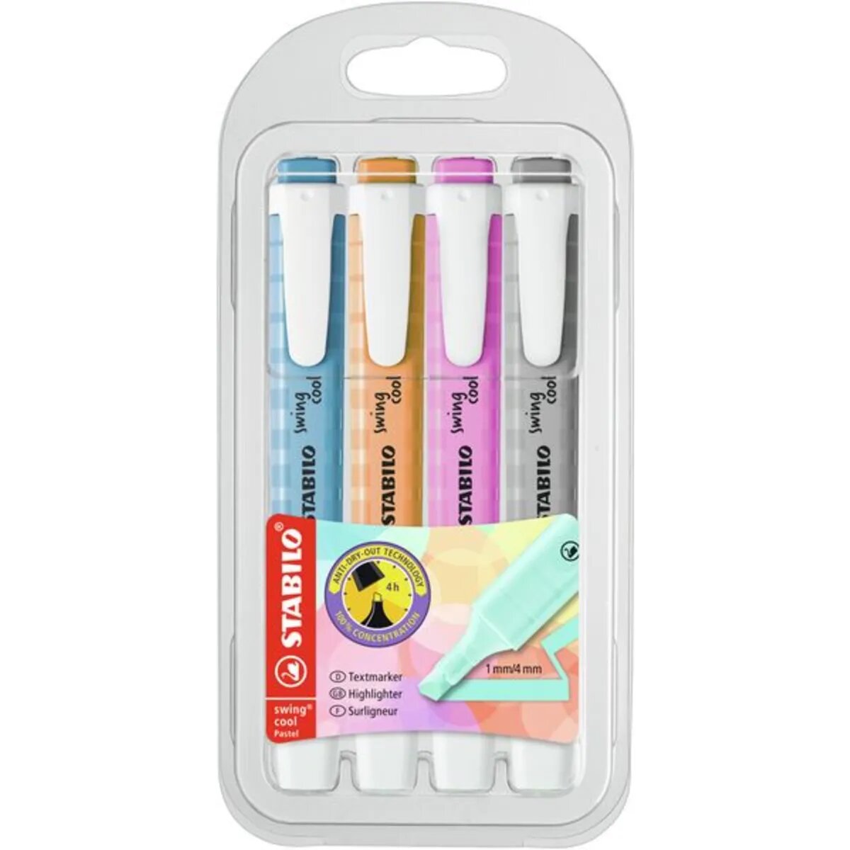 Textmarker STABILO® swing® cool Pastel Etui, sortiert, Etui mit 4 Stiften