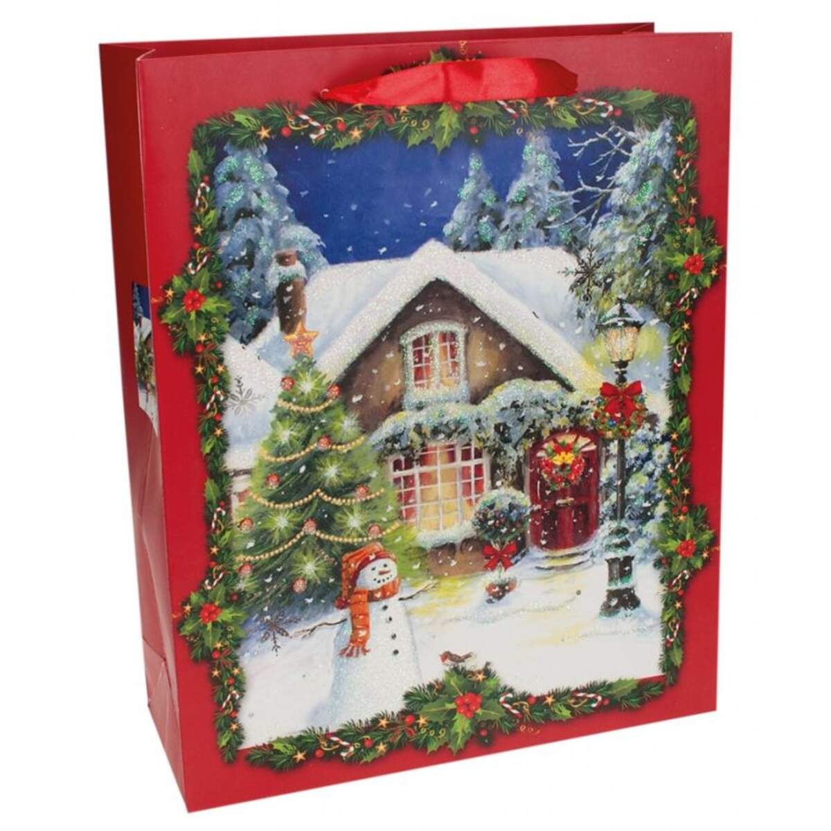 Trötsch Geschenktasche Weihnachts-Glitzer, 24 x 18 x 8 cm, 1 Stück, sortiert