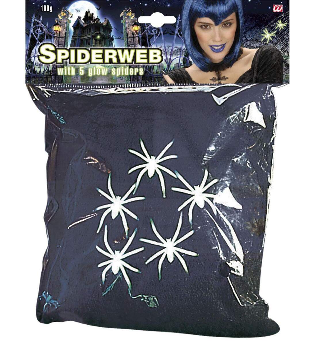 Widmann Spinnennetz mit 5 Spinnen, schwarz