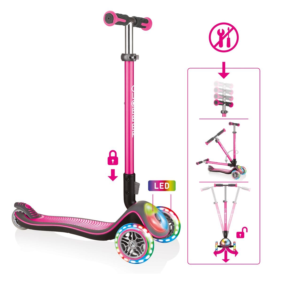Authentic Sports Globber Elite Deluxe Flash Lights pink, mit Leuchtrollen
