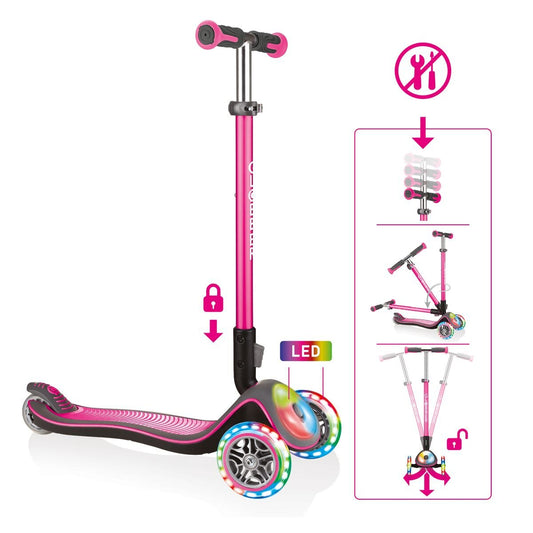 Authentic Sports Globber Elite Deluxe Flash Lights pink, mit Leuchtrollen