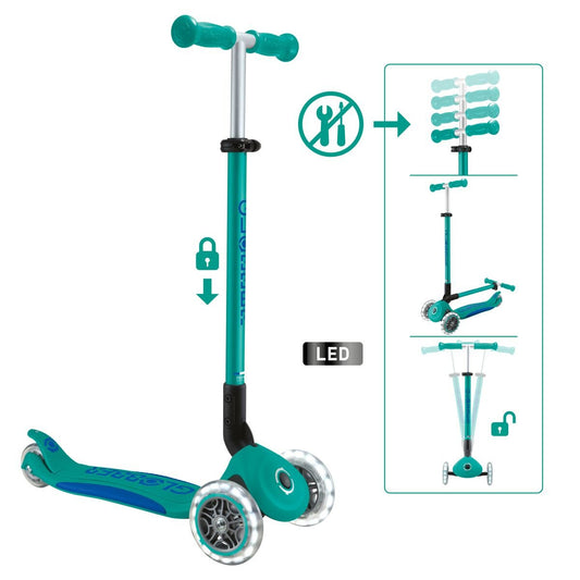 Authentic Sports Globber Primo Foldable Plus Lights türkis-dunkelblau, mit Leuchtrollen