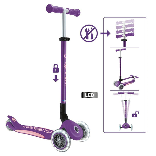 Authentic Sports Globber Primo Foldable Plus Lights lila-pastellrosa, mit Leuchtrollen