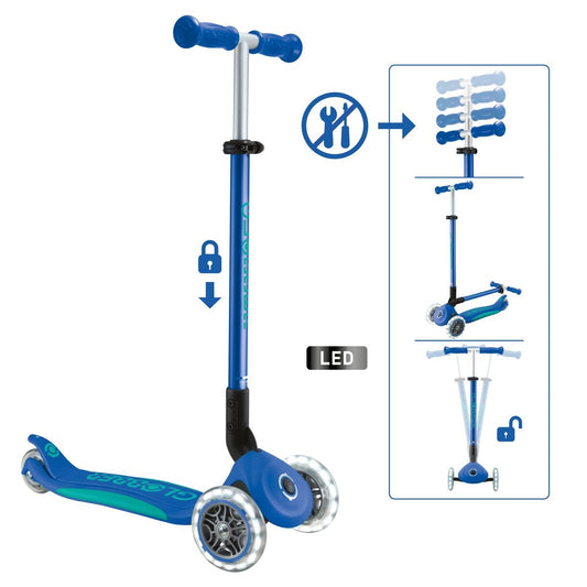 Authentic Sports Globber Primo Foldable Plus Lights dunkelblau-türkis, mit Leuchtrollen