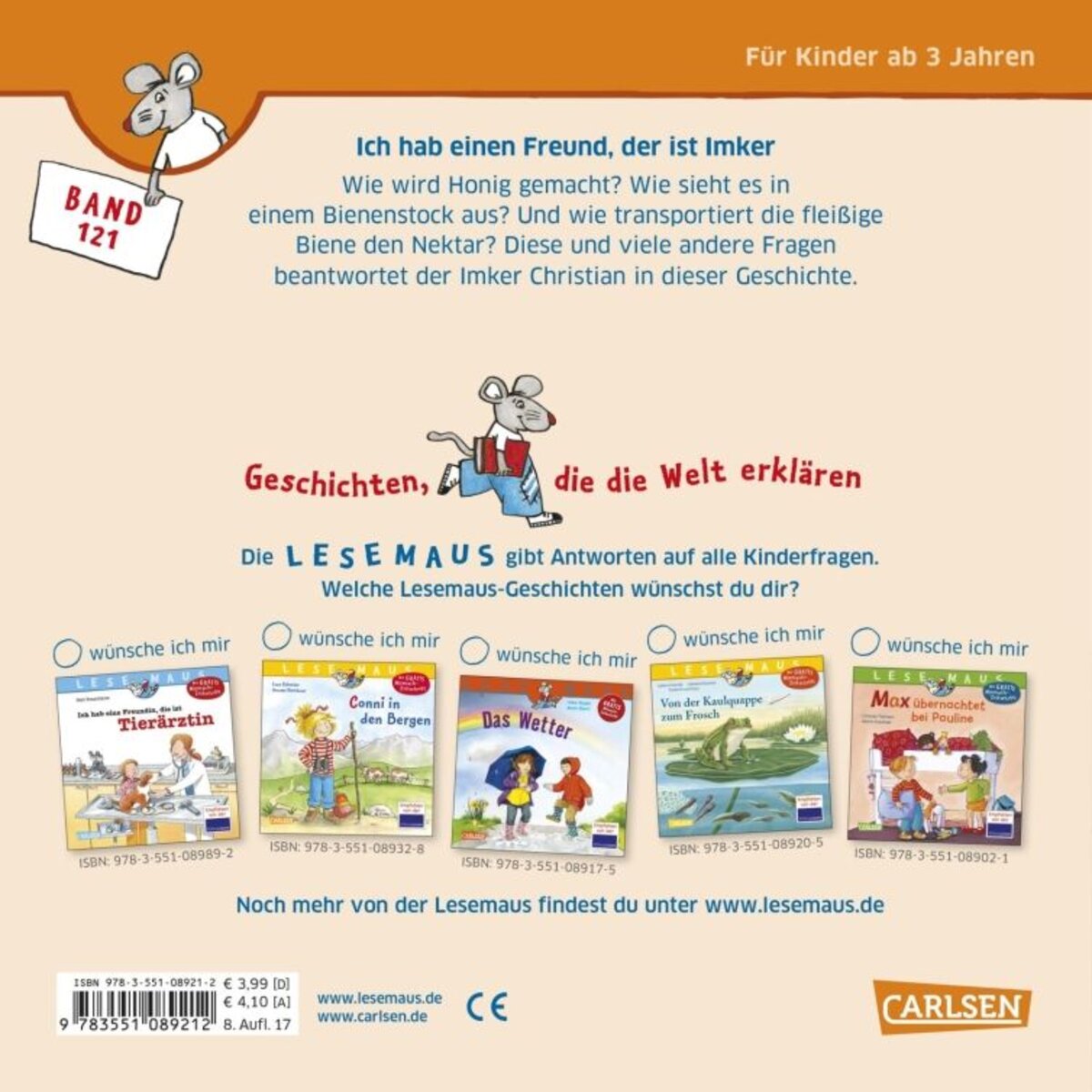 Carlsen Verlag LESEMAUS 121: Ich hab einen Freund, der ist Imker