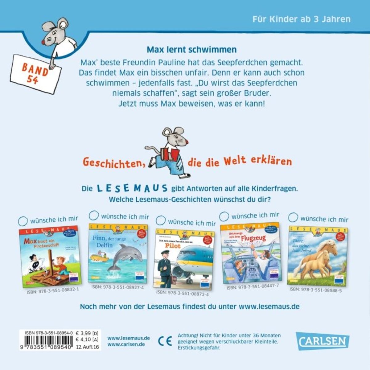 Carlsen Verlag LESEMAUS 54: Max lernt schwimmen