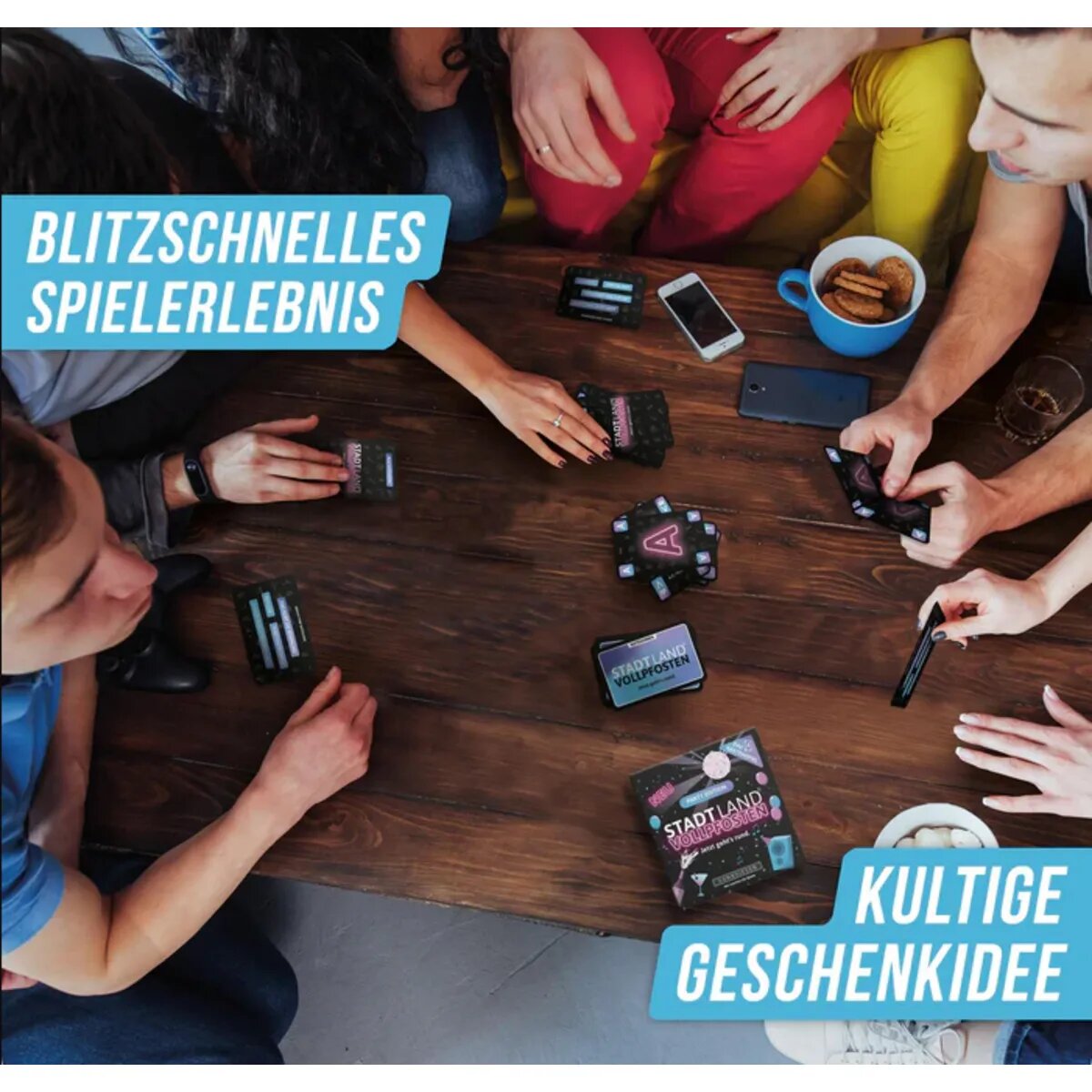 Denkriesen Stadt Land Vollpfosten® Party Edition – "Jetzt geht's rund." | Das Kartenspiel