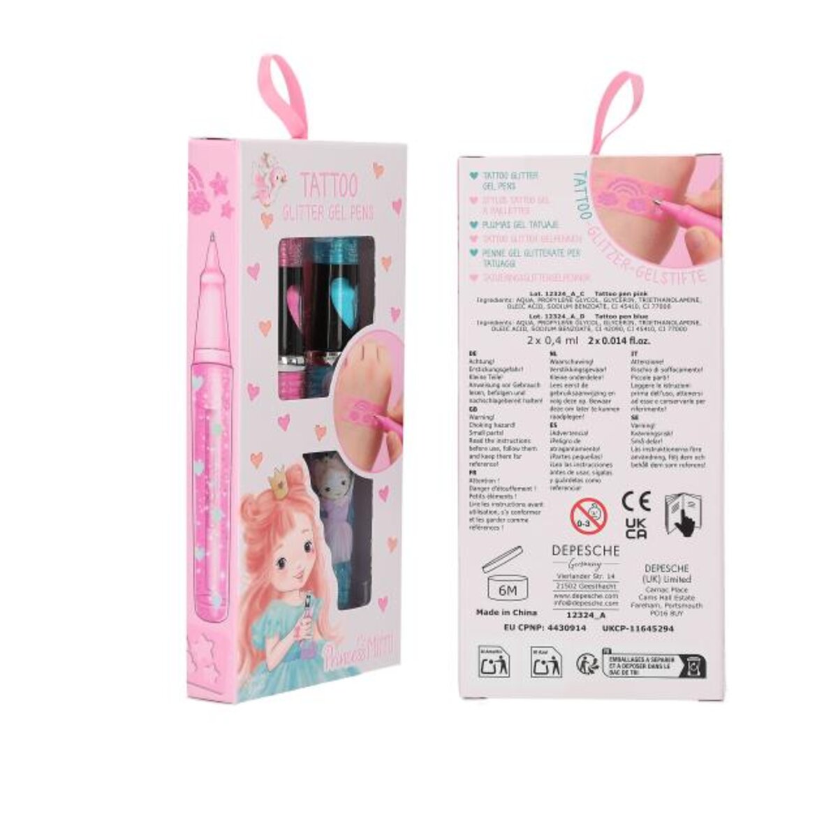 Depesche Princess Mimi Tattoo Glitzer Gelstifte, 1 Stück; 2-fach sortiert