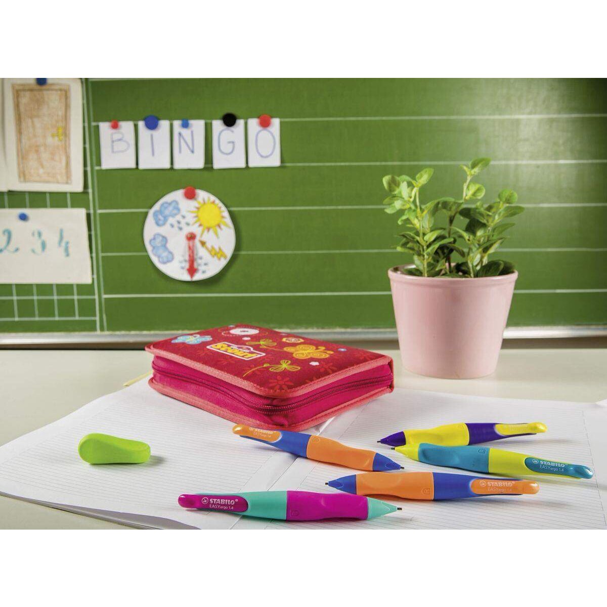 Ergonomischer Druck-Bleistift für Linkshänder - STABILO EASYergo 1.4 in ultramarinblau/neonorange - Einzelstift - inklusive 3 dünner Minen - Härtegrad HB
