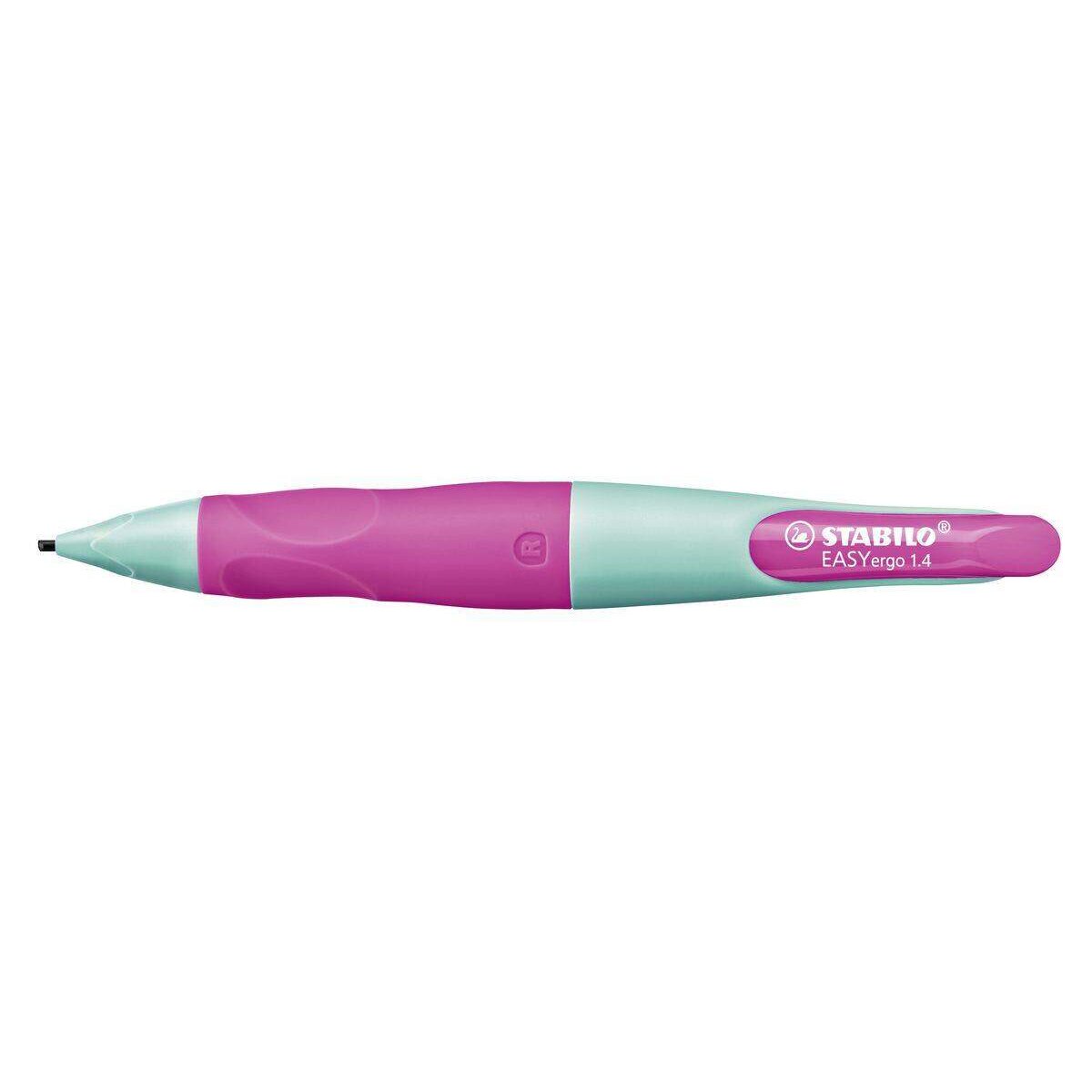 Ergonomischer Druck-Bleistift für Rechtshänder - STABILO EASYergo 1.4 in türkis/neonpink - Einzelstift - inklusive 3 dünner Minen - Härtegrad HB