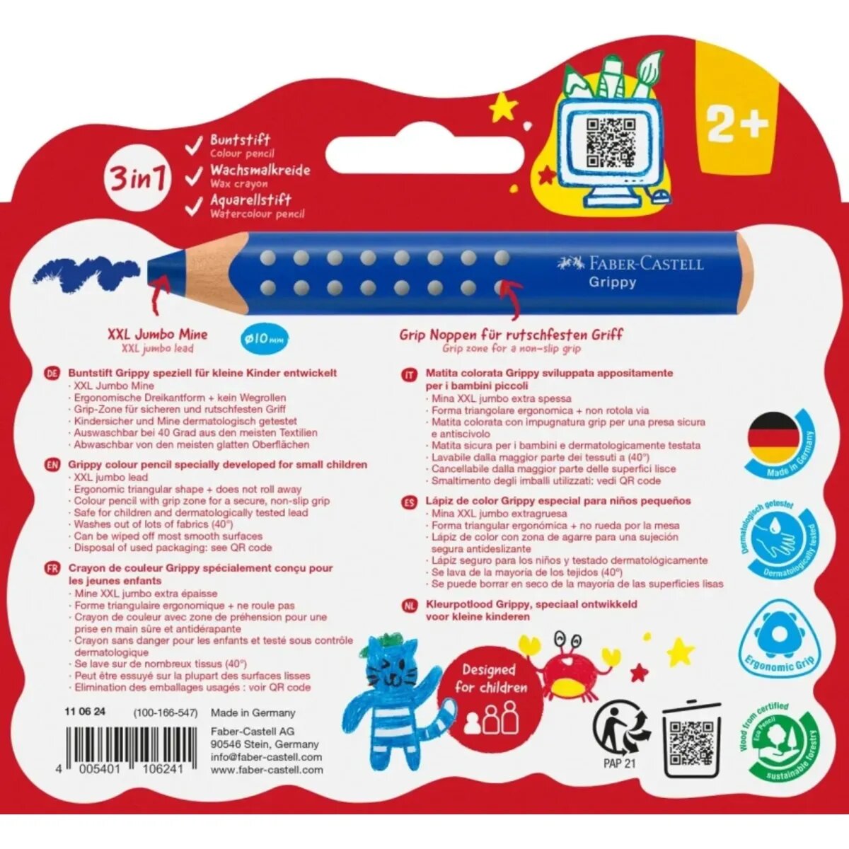 Faber-Castell Buntstift Grippy 10er Set mit weicher XXL Jumbo Mine