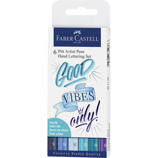 Faber-Castell Tuschestift Pitt Artist Pen Lettering, Blautöne, 6er Etui