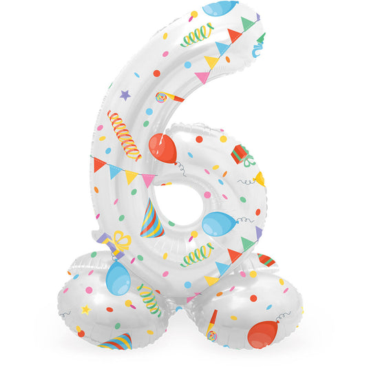 Folat Stehender Folienballon Zahl 6 Joyful Party - 41 cm
