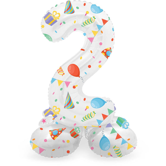 Folat Stehender Folienballon Ziffer / Zahl 2 Joyful Party - 41 cm