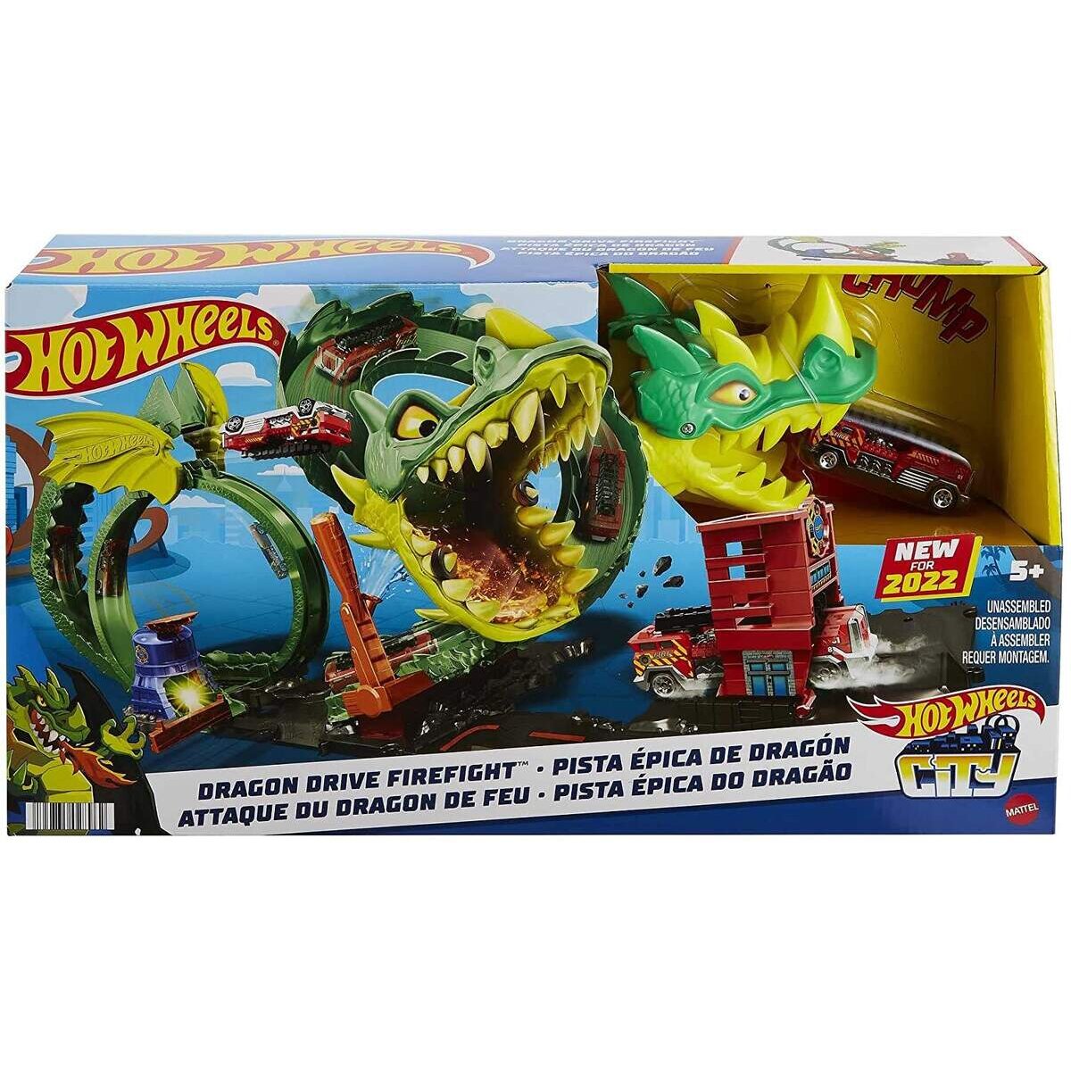 Hot Wheels City Drachenangriff Spielset mit 1 Spielzeugauto