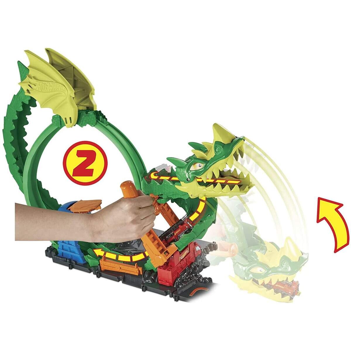 Hot Wheels City Drachenangriff Spielset mit 1 Spielzeugauto