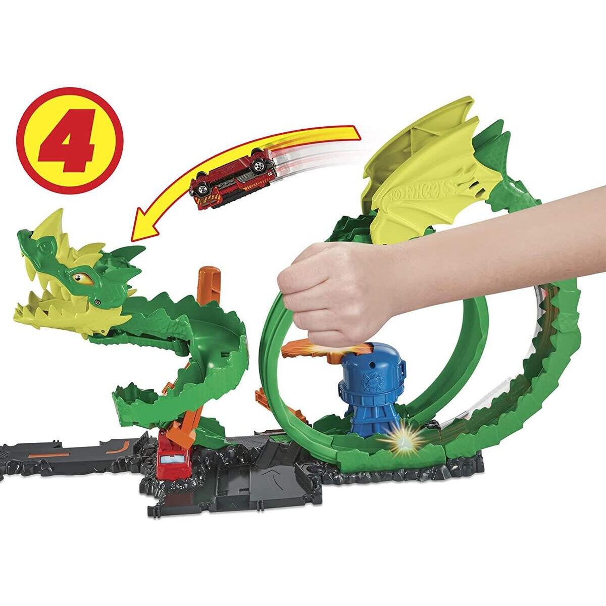 Hot Wheels City Drachenangriff Spielset mit 1 Spielzeugauto