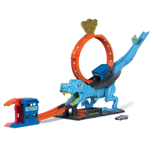 Hot Wheels City T-Rex Looping-Bahn, Dinosaurier-Angriff inkl. Auto 1:64