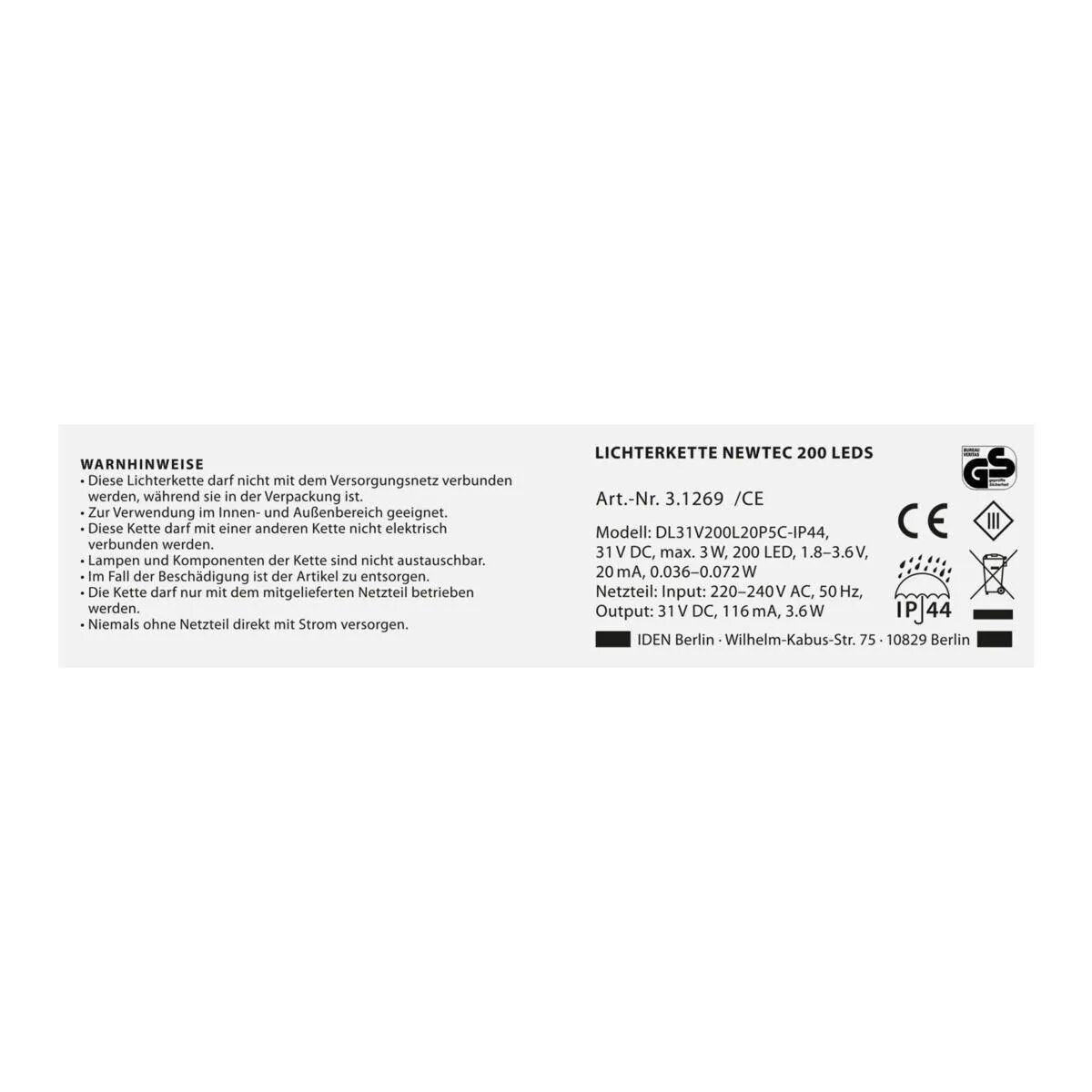 Idena Lichterkette NewTec 200 LED  ww/ws 8h Timer