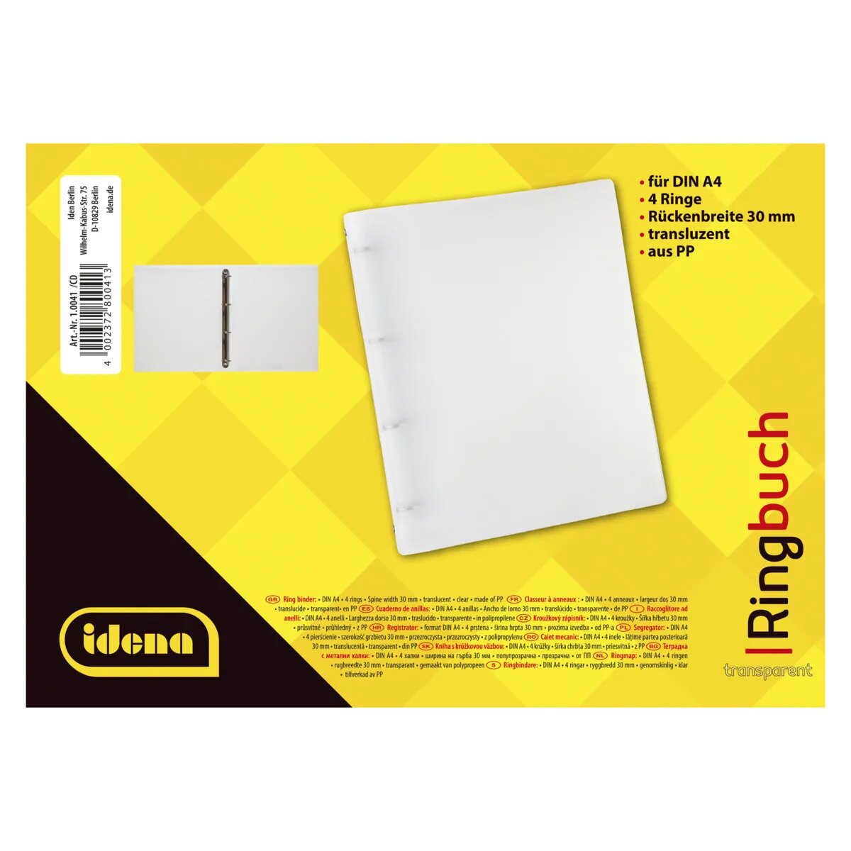 Idena Ringbuch A4 4Ringe PP, transparent