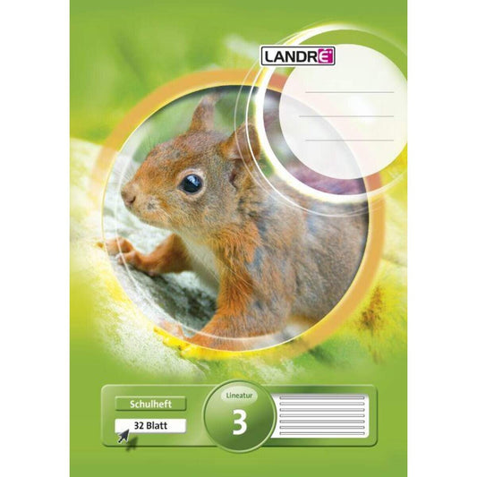 Landré Schulheft Tiermotiv A4, liniert, Liniatur 3, 32 Blatt