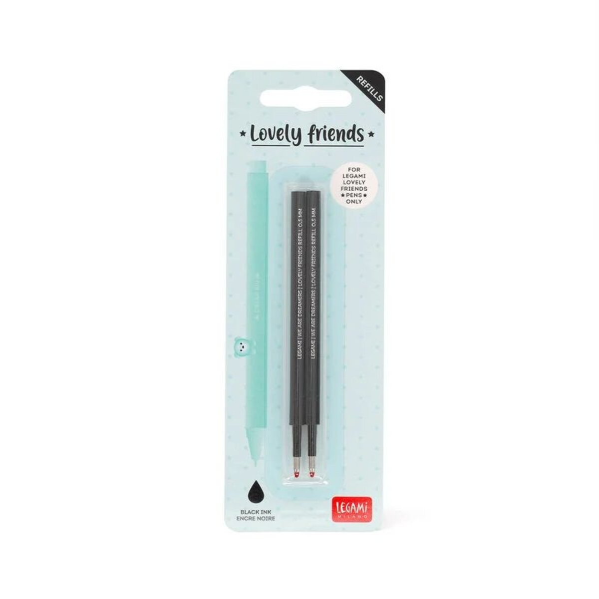 Legami Set mit 2 Ersatzpatronen für Gelstift - Lovely Friends Schwarz