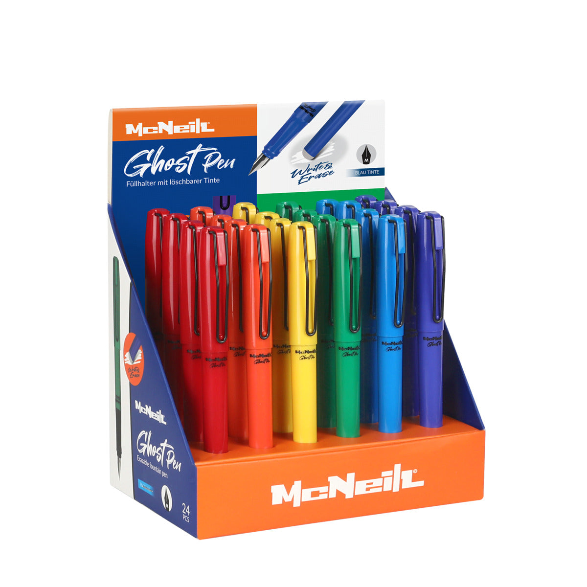 McNeill Ghost Pen Radierbarer Füller mit Metallclip, 6 Farben sortiert