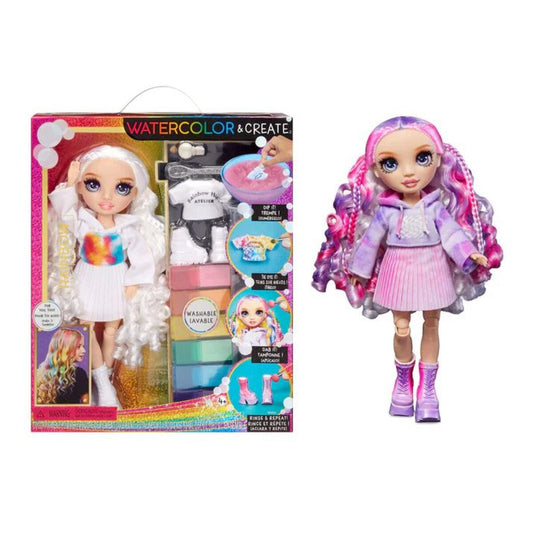 MGA Entertainment Rainbow High Watercolor & Create Theme Dolls- purple eyes