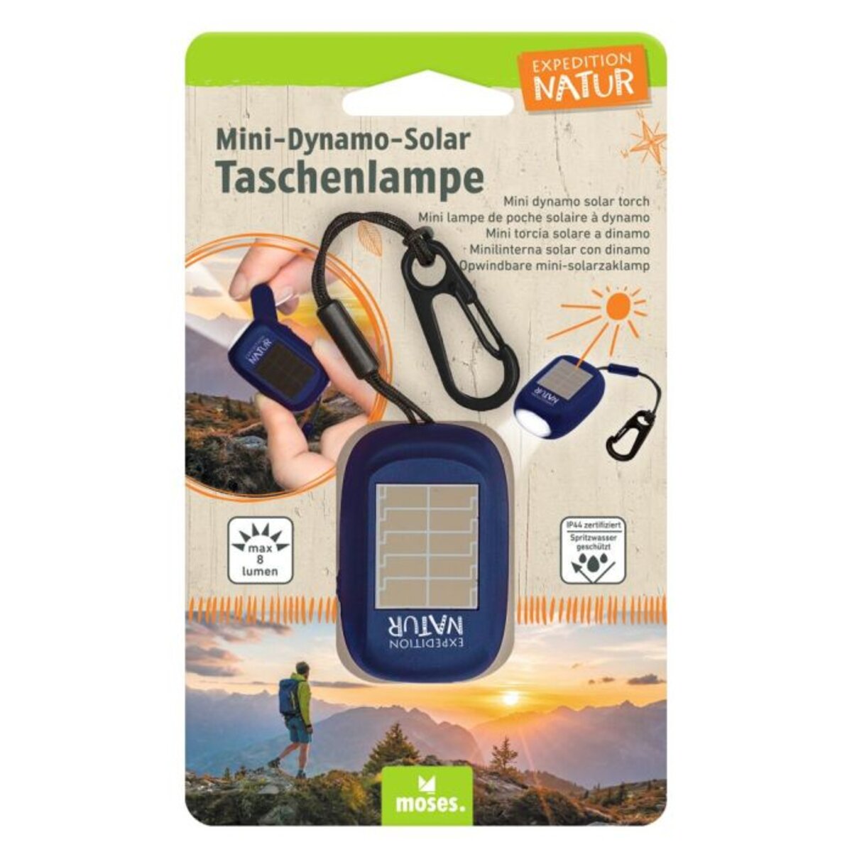 moses. Expedition Natur Mini-Dynamo-Solar Taschenlampe VE 8