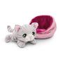 NICI Kuscheltier Katze grau getigert 12cm im Körbchen pink