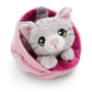NICI Kuscheltier Katze grau getigert 12cm im Körbchen pink