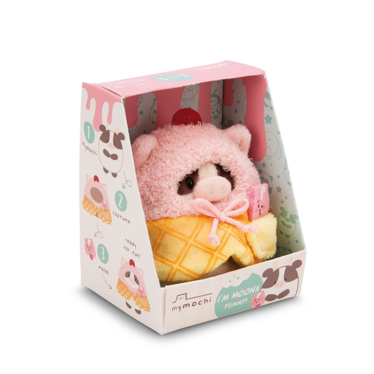 NICI Kuscheltier Set Kuh Moona mit Milch-Shake u. Softeiskostüm