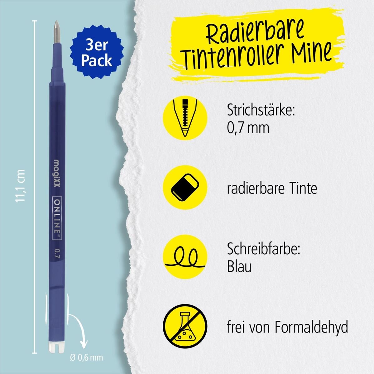 ONLINE Radierbare Ersatzminen für ONLINE magiXX Gelschreiber - 0,7 mm blau